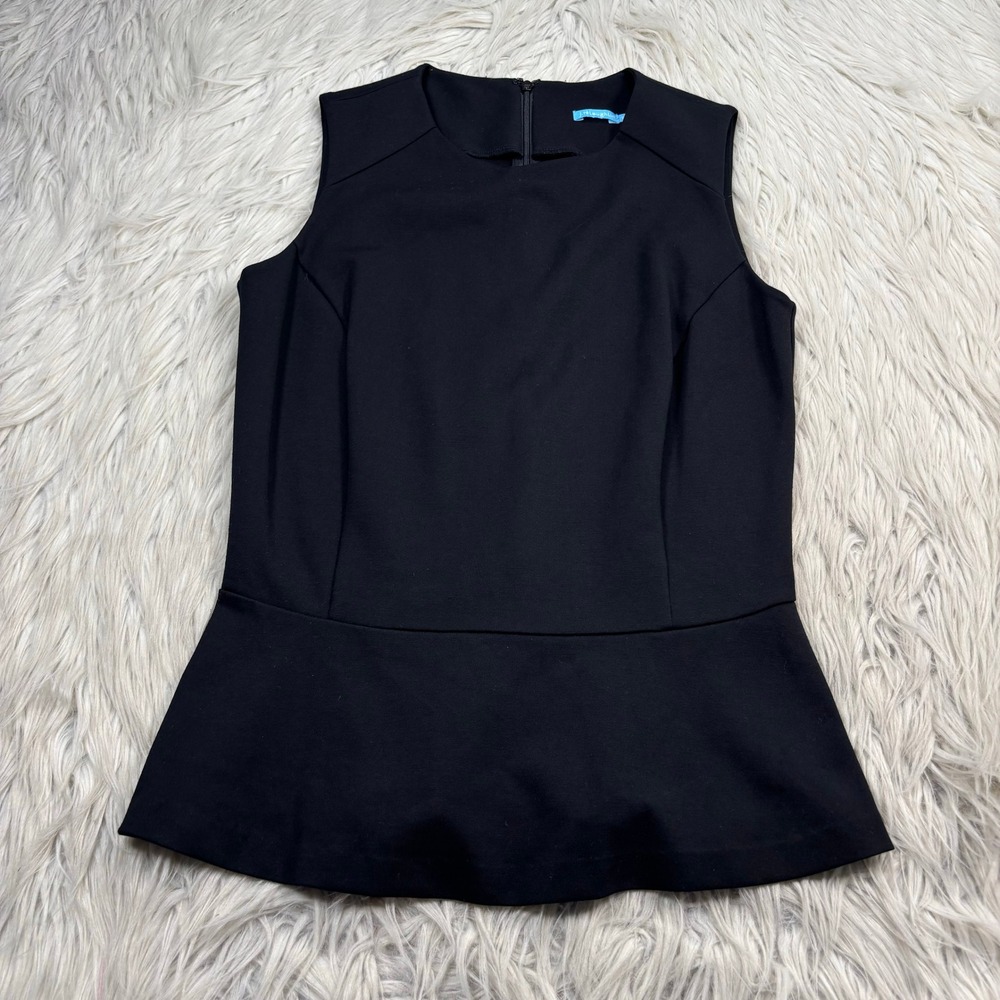 J. McLauglin Women's XS Black Ponte Peplum Sleeveless Blouse Preppy Chic